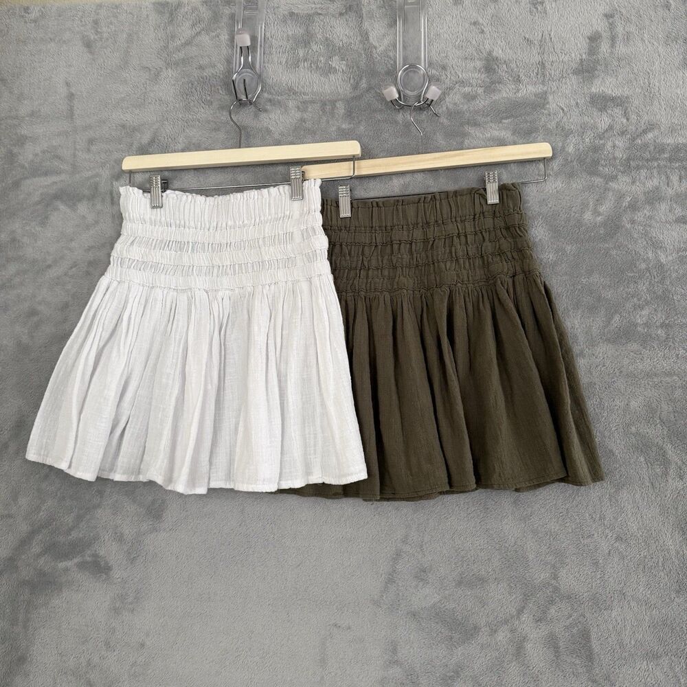 Lot of 2 Rewash Mini Skirt Womens Small Olive Green White Cotton Gauze Pull On - Picture 5 of 13